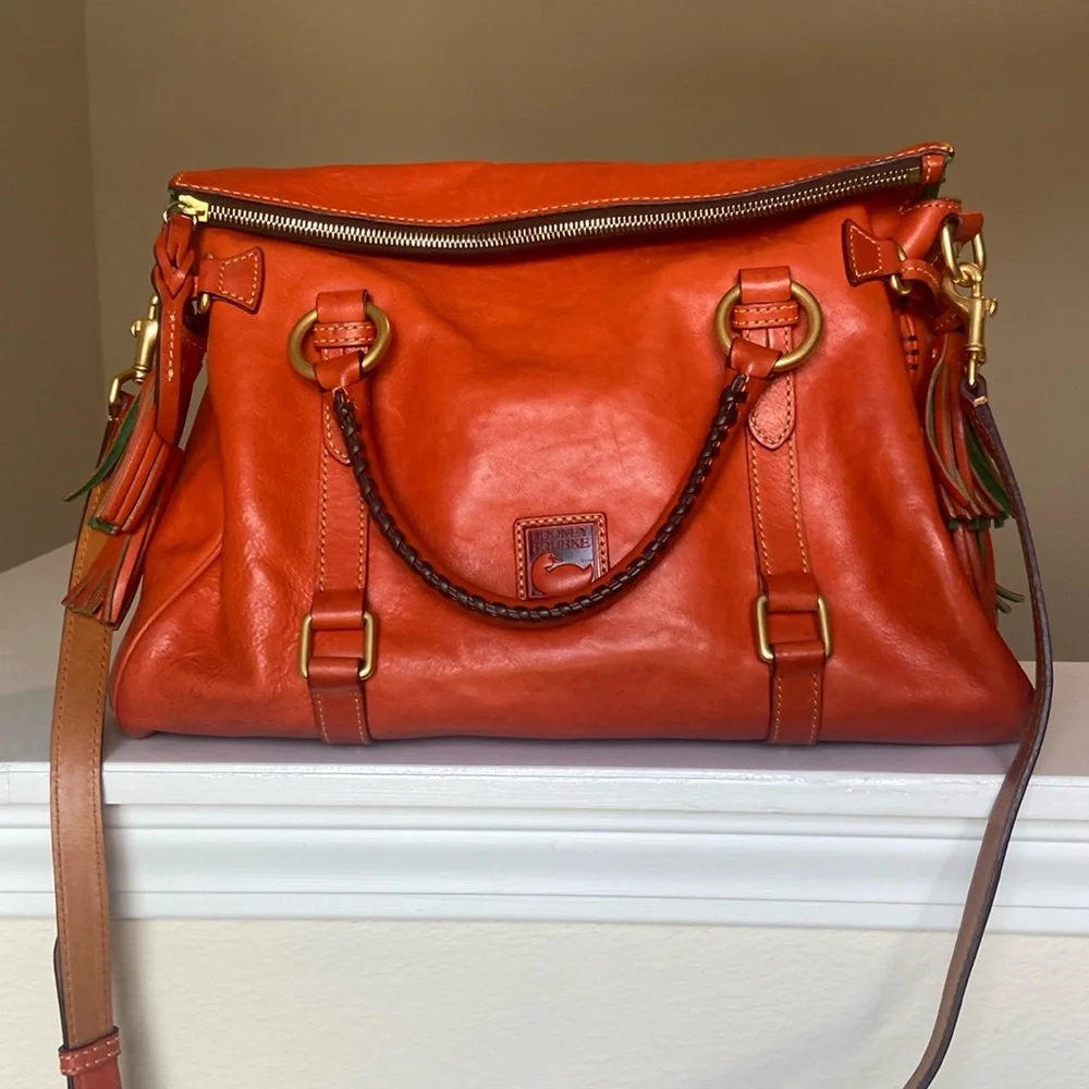 RARE! Dooney & Bourke Orange Florentine Leather Satchel w/Whipstitch Detail EUC! - Picture 4 of 16